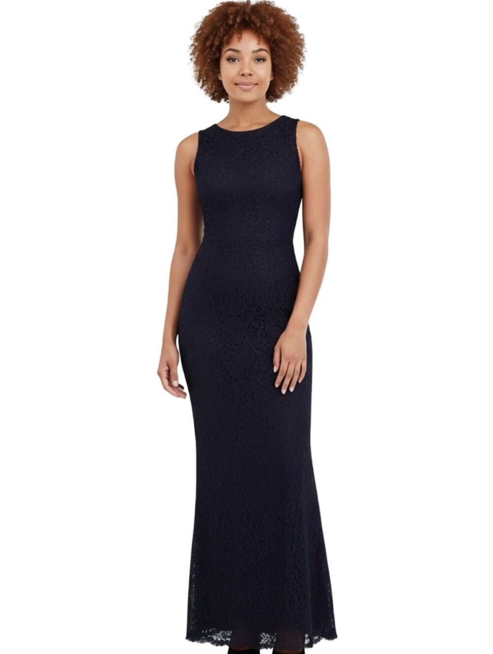 Adrianna Papell Sleeveless long lace navy maxi special occasion dress size 8 new